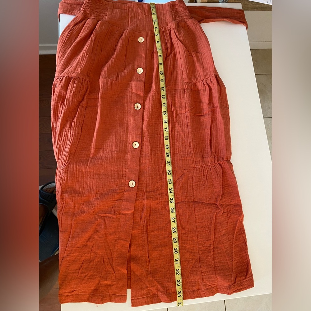NWT High waist Button Down Cotton Maxi Skirt with Sash waist tie in Rust - Picture 8 of 8